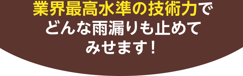 業界最高水準の技術力で、どんな雨漏りも止めてみせます！